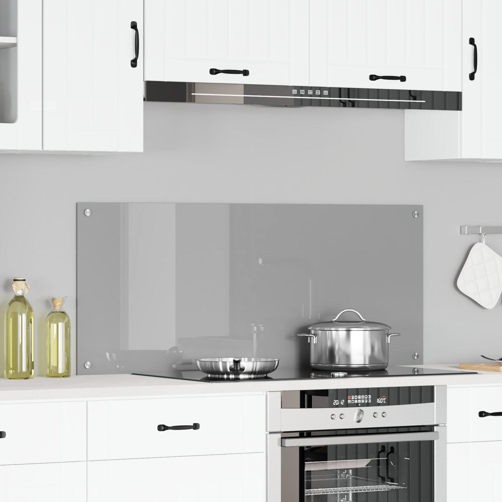 Køkkenbacksplash i lysegrå hærdet glas - 120 × 50 cm