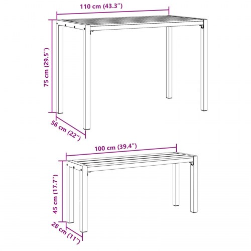 3-delt Havemøbelsæt med Stål og WPC i Sort