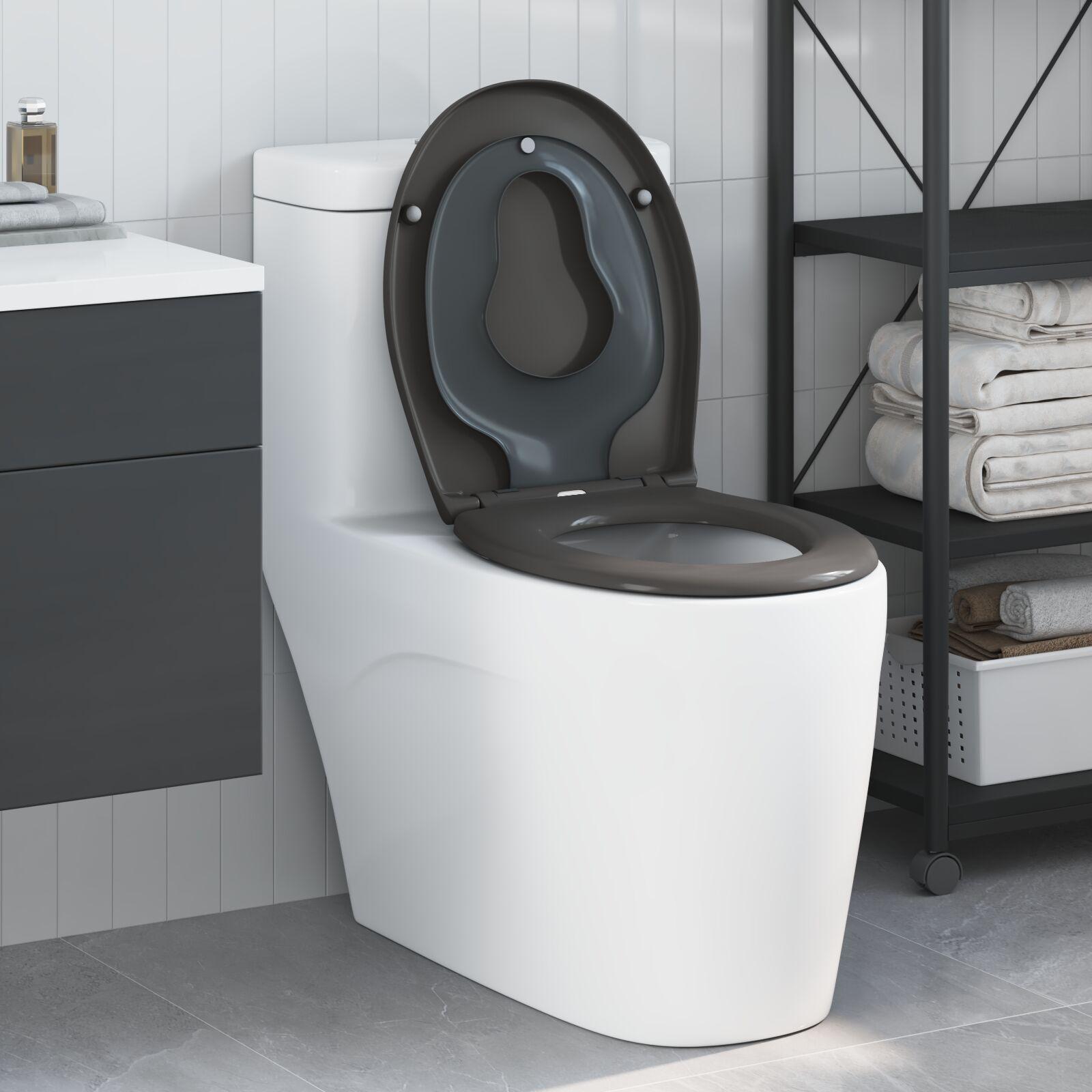 Toiletsæde i antracit 47 x 37 x 4 cm med børnesæde i duroplast