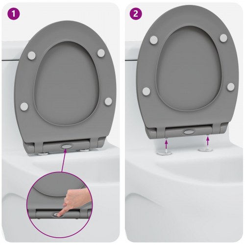 Quick Release Toilet Seat med Blød Lukning Duroplast Grå