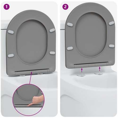 Toiletbræt med Hurtigfrigivelse og Blød Lukning - Duroplast, Grå