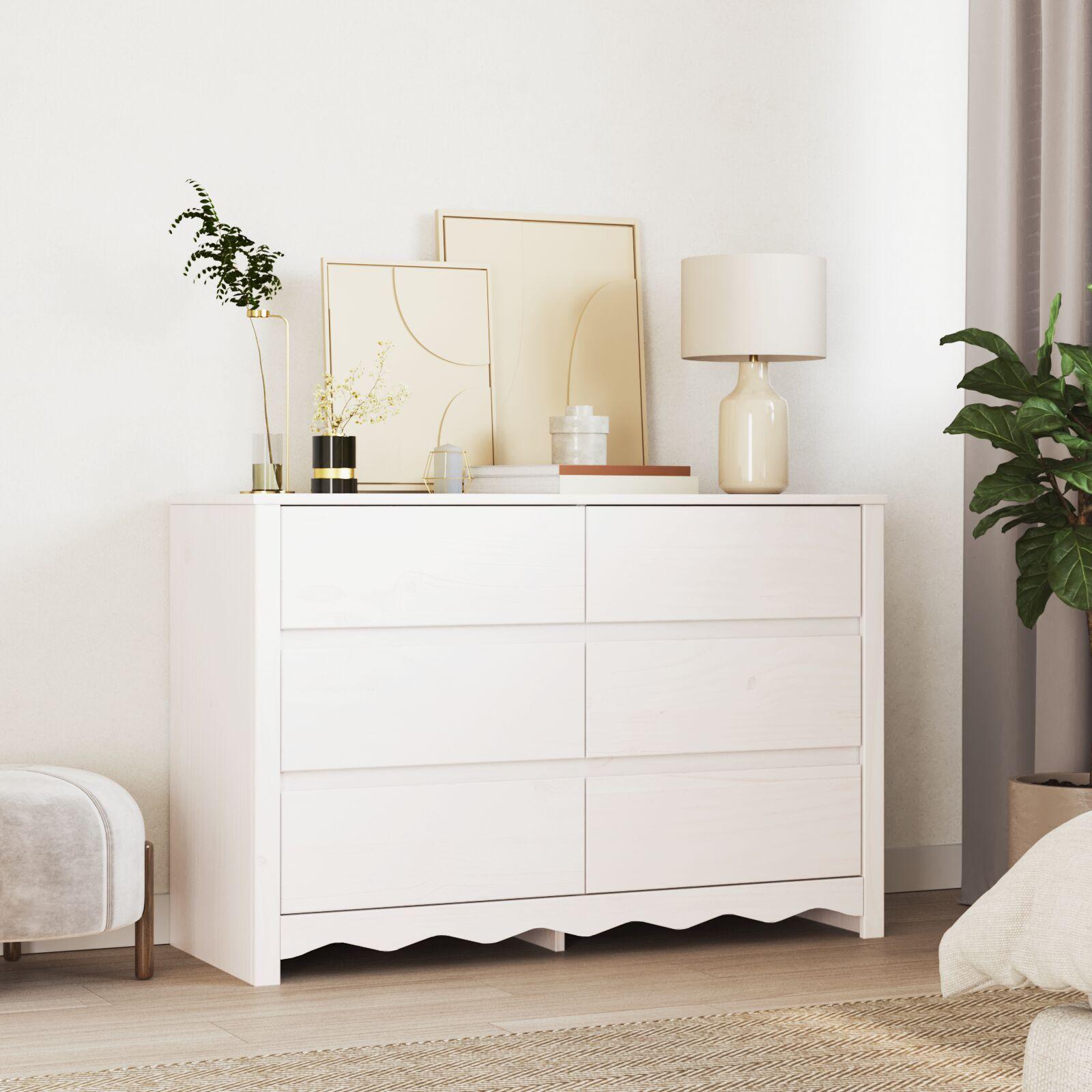 Kommode "DRAMMEN" Hvid 111x43x73,5 cm Solidtræ Fyr