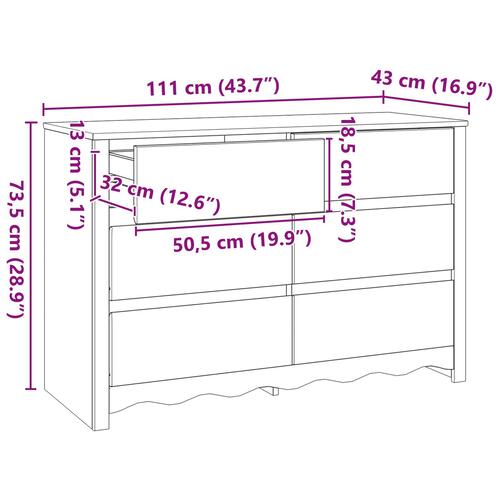 Kommode ""DRAMMEN"" Hvid 111x43x73,5 cm Solidtræ Fyr