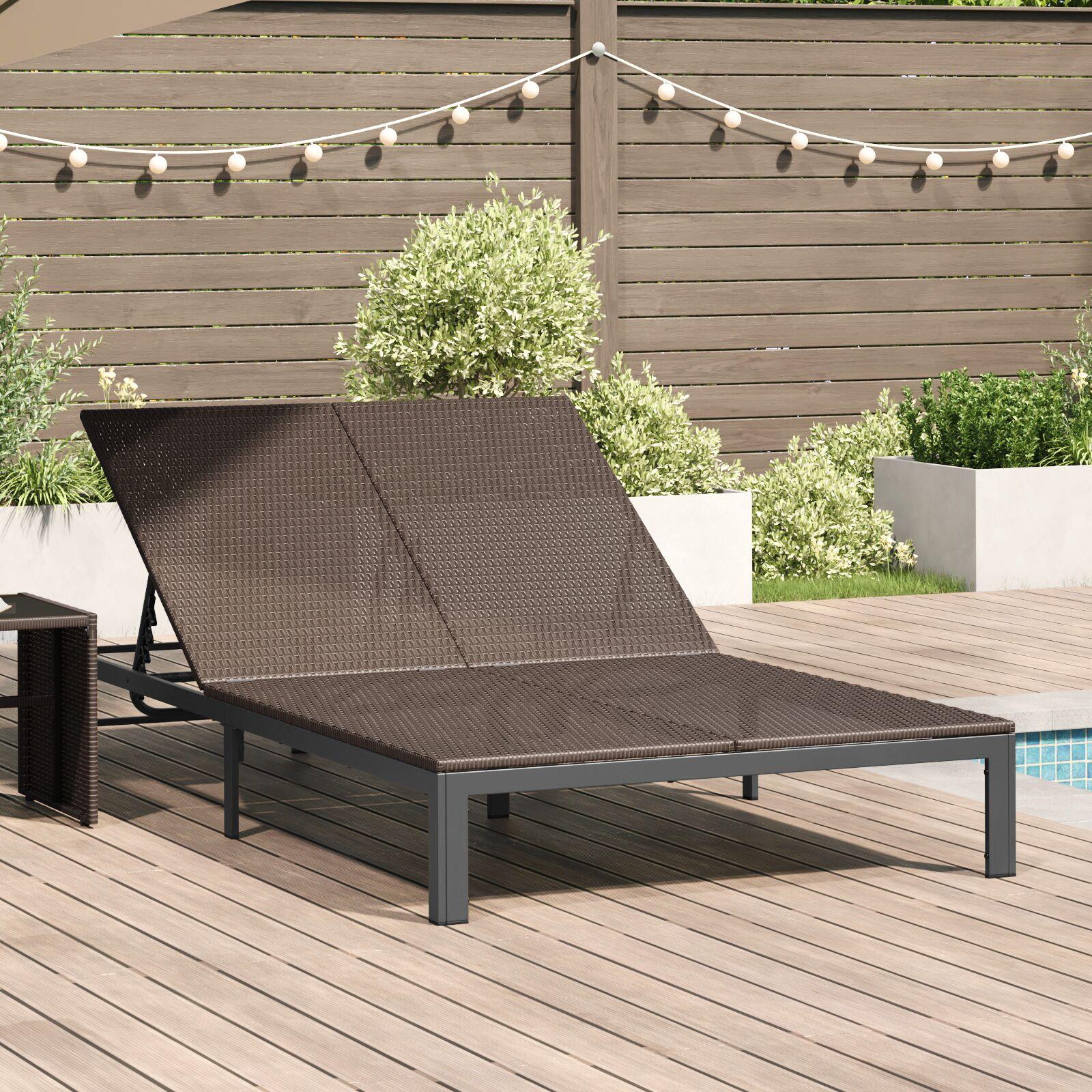 Solseng med puder og hjul til 2 personer Brun poly rattan