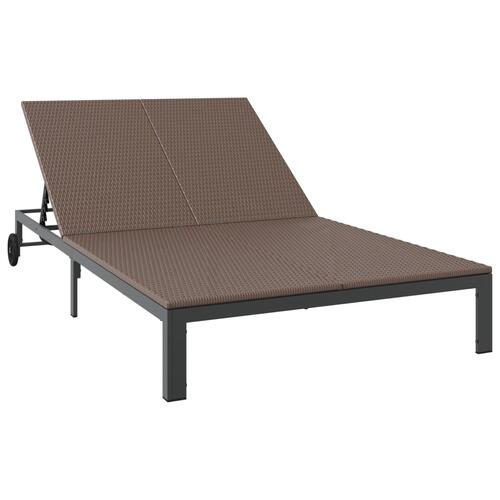 Solseng med puder og hjul til 2 personer Brun poly rattan