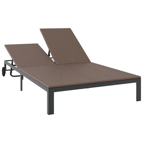 Solseng med puder og hjul til 2 personer Brun poly rattan