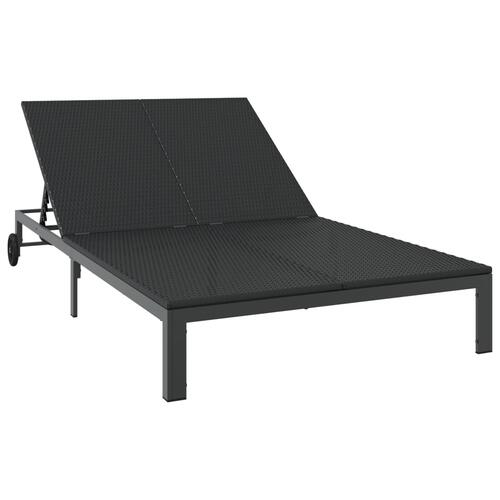 Solseng med puder og hjul til 2 personer Sort Poly Rattan