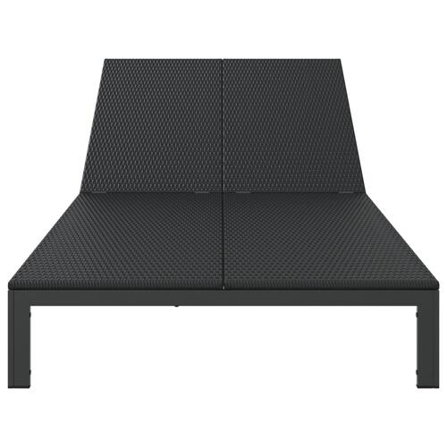 Solseng med puder og hjul til 2 personer Sort Poly Rattan