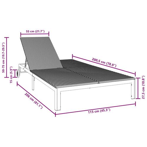 Solseng med puder og hjul til 2 personer Sort Poly Rattan