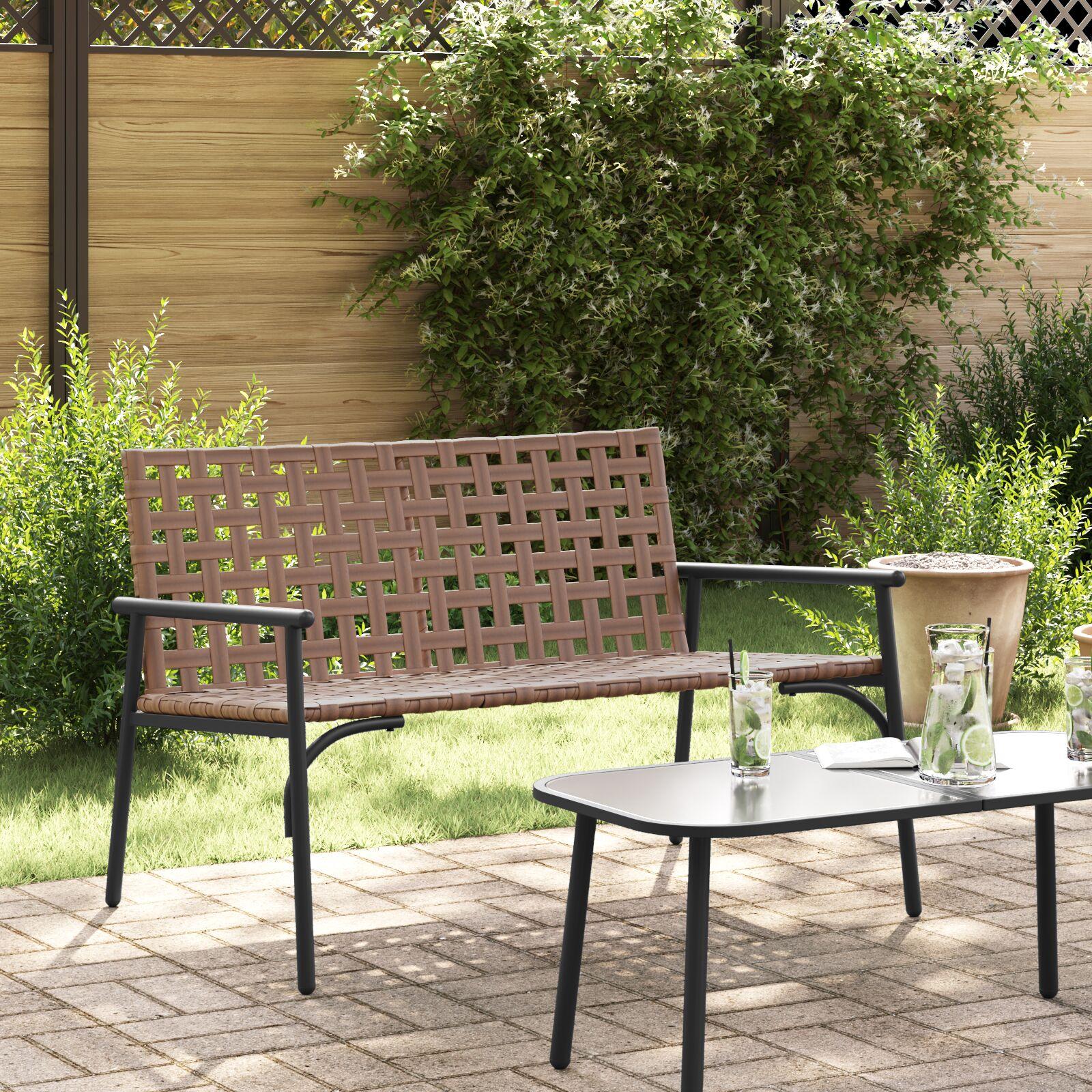 Havebænk i brun polyrattan - 110,5 × 79 × 75,5 cm, 2-personers