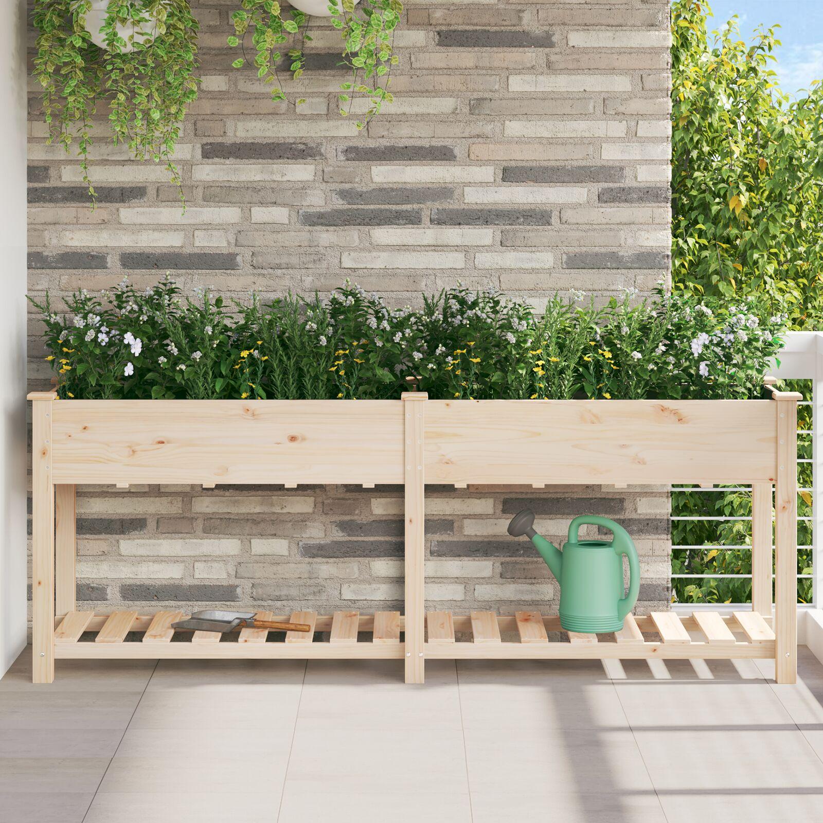 Havebede med hylde 203x53x76 cm Solid fyrretræ