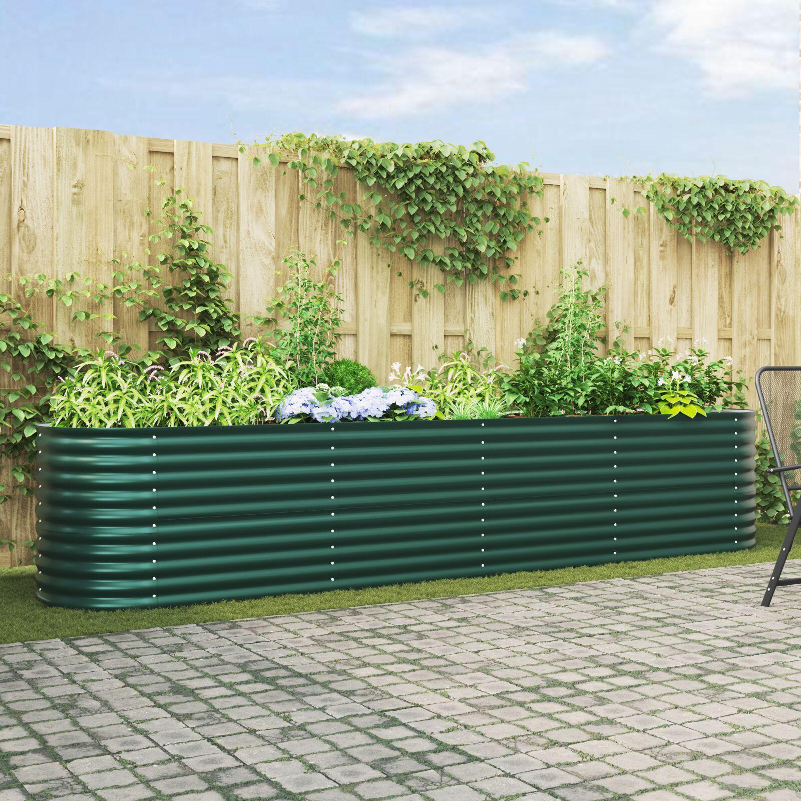 Forhøjet Plantekasse Galvaniseret Stål Farvet - Grøn / 400 x 80 x 81 cm