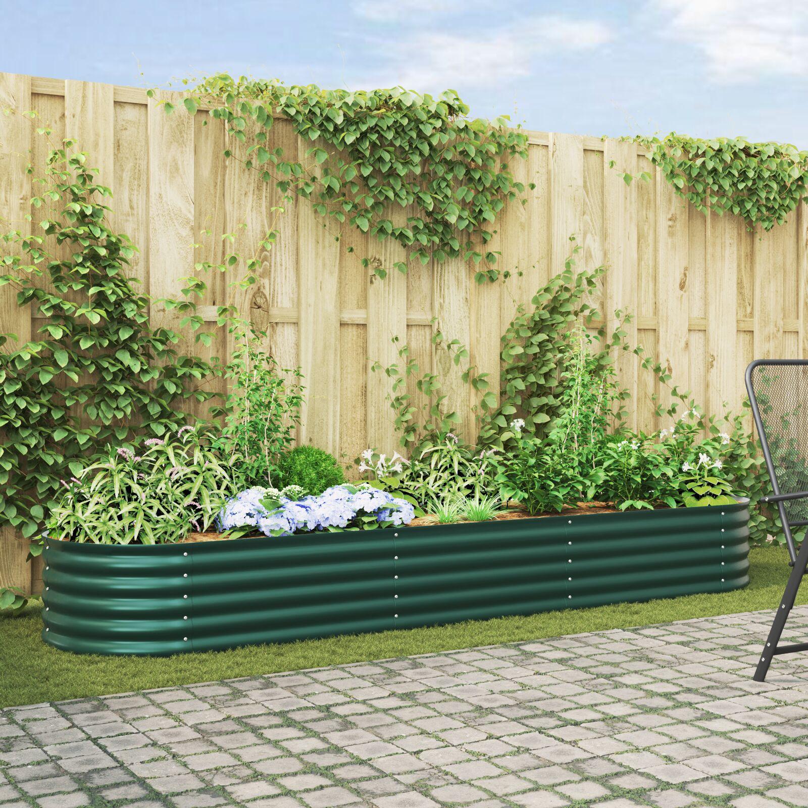 Forhøjet Plantekasse Galvaniseret Stål Farvet - Grøn / 320 x 80 x 44 cm