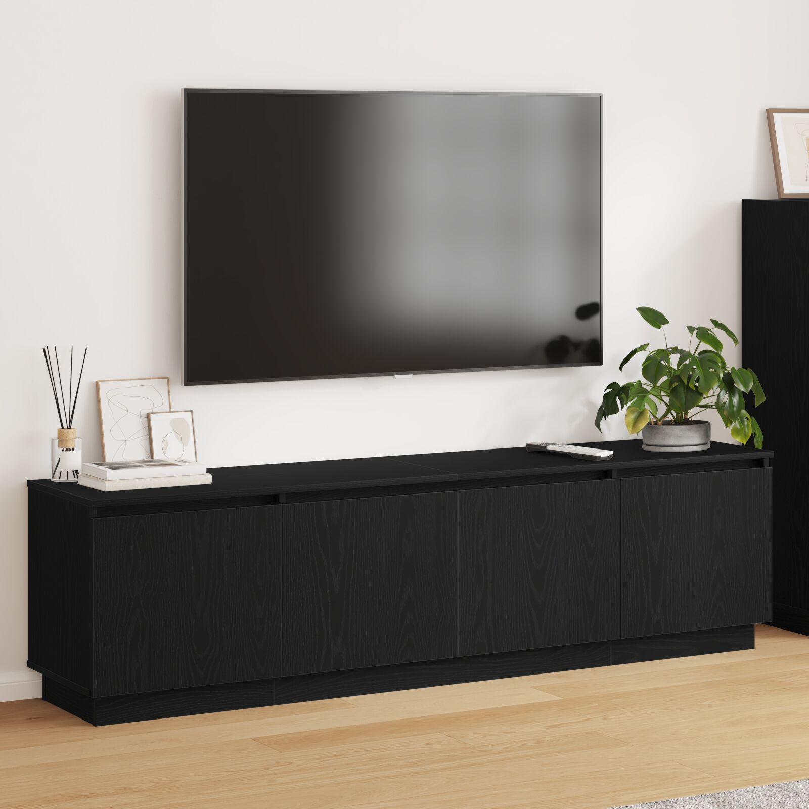 TV-skab med LED Sort eg 180 x 38 x 49 cm Konstrueret træ