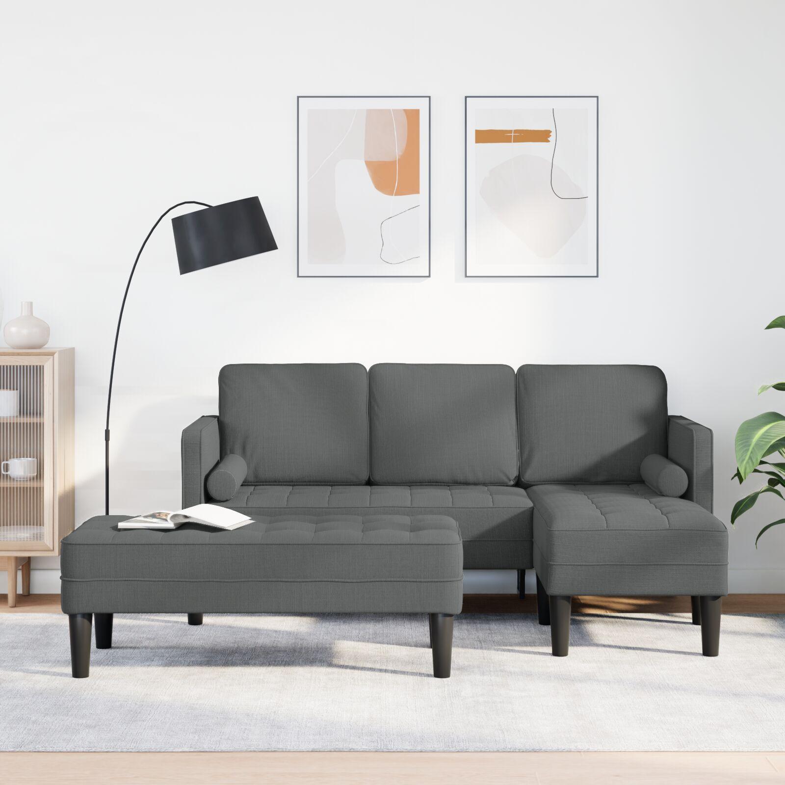 Sofa Sæt 2 Dele Mørkegrå 173 X 131 X 67 Cm Stof