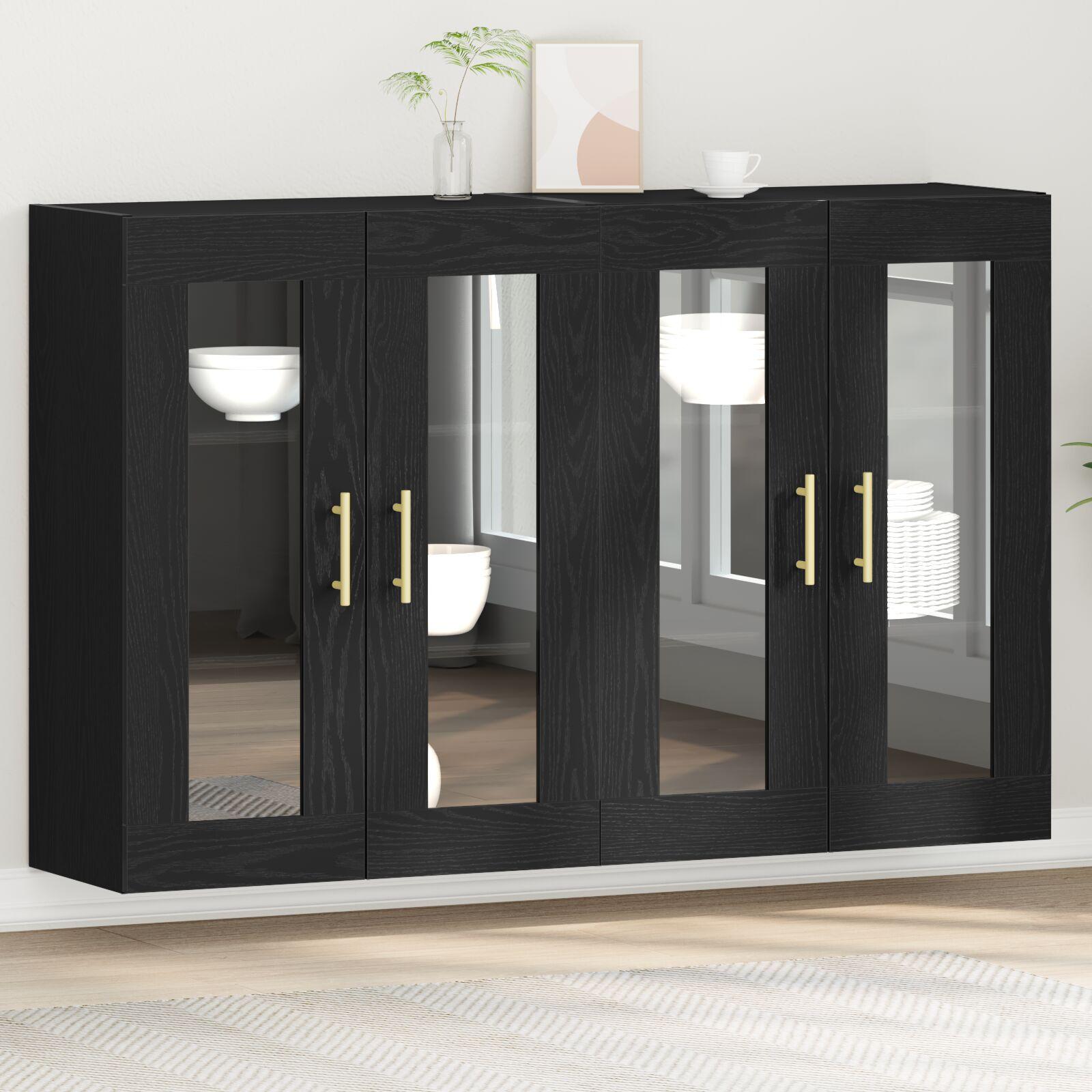 Vægskab 2 stk Sort eg 69.5 x 34 x 90 cm Konstrueret træ