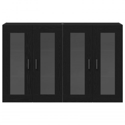 Væghængt Skab Sæt af 2 Sort Eg Konstrueret Træ, Glas