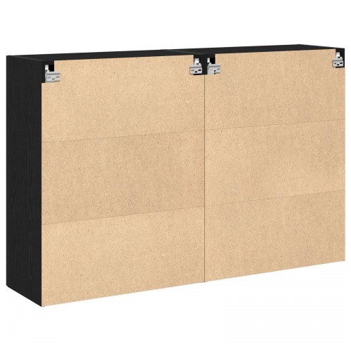 Væghængt Skab Sæt af 2 Sort Eg Konstrueret Træ, Glas