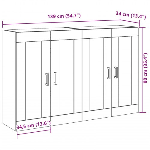 Væghængt Skab Sæt af 2 Sort Eg Konstrueret Træ, Glas