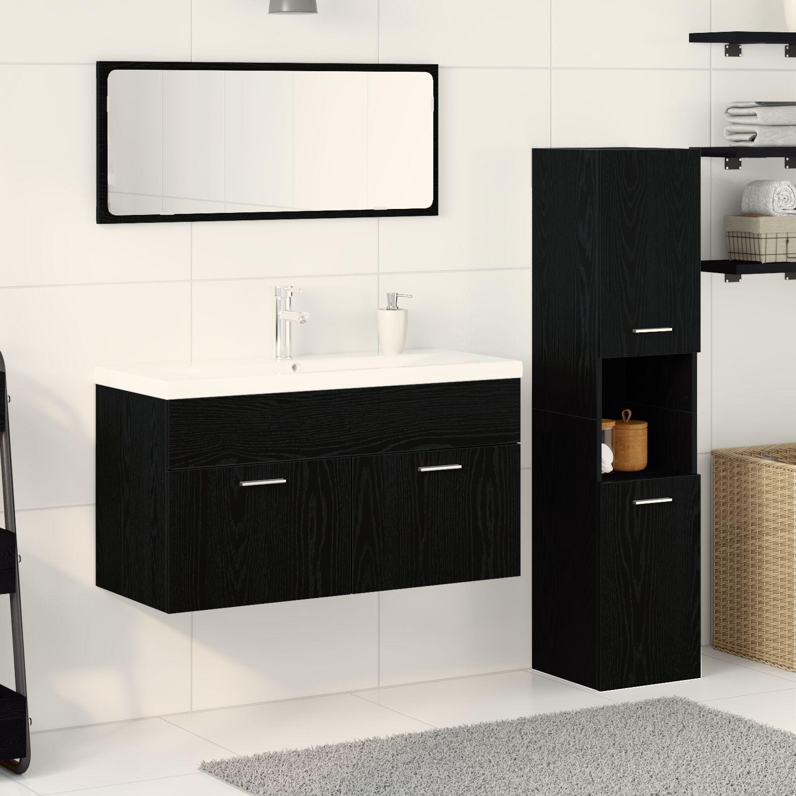 Badeværelsesmøbel Sæt med hylde 4 stk Sort eg 90 x 38.5 x 46 cm