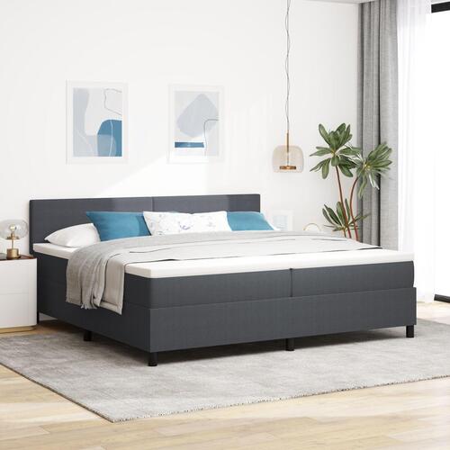 Box Spring Seng med Madras Mørkegrå Estrik stof 200 x 200 cm