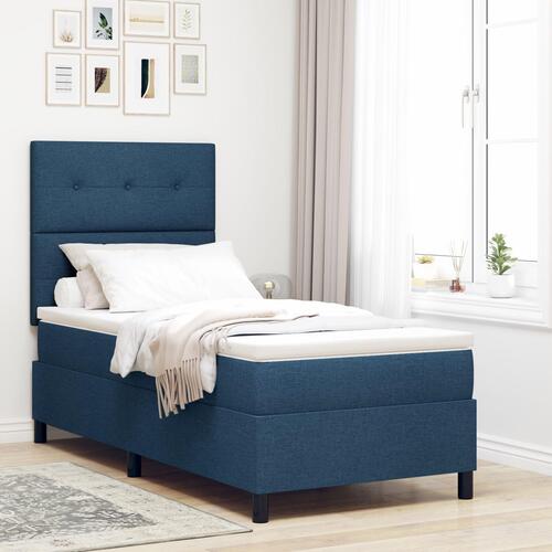Seng Ramme med Madras Blå, Hvid Stof 100 x 200 cm Seng Madras