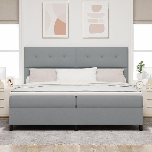 Seng RAMME med Madras Lys Grå Stof 200 x 200 cm Sengemadrass