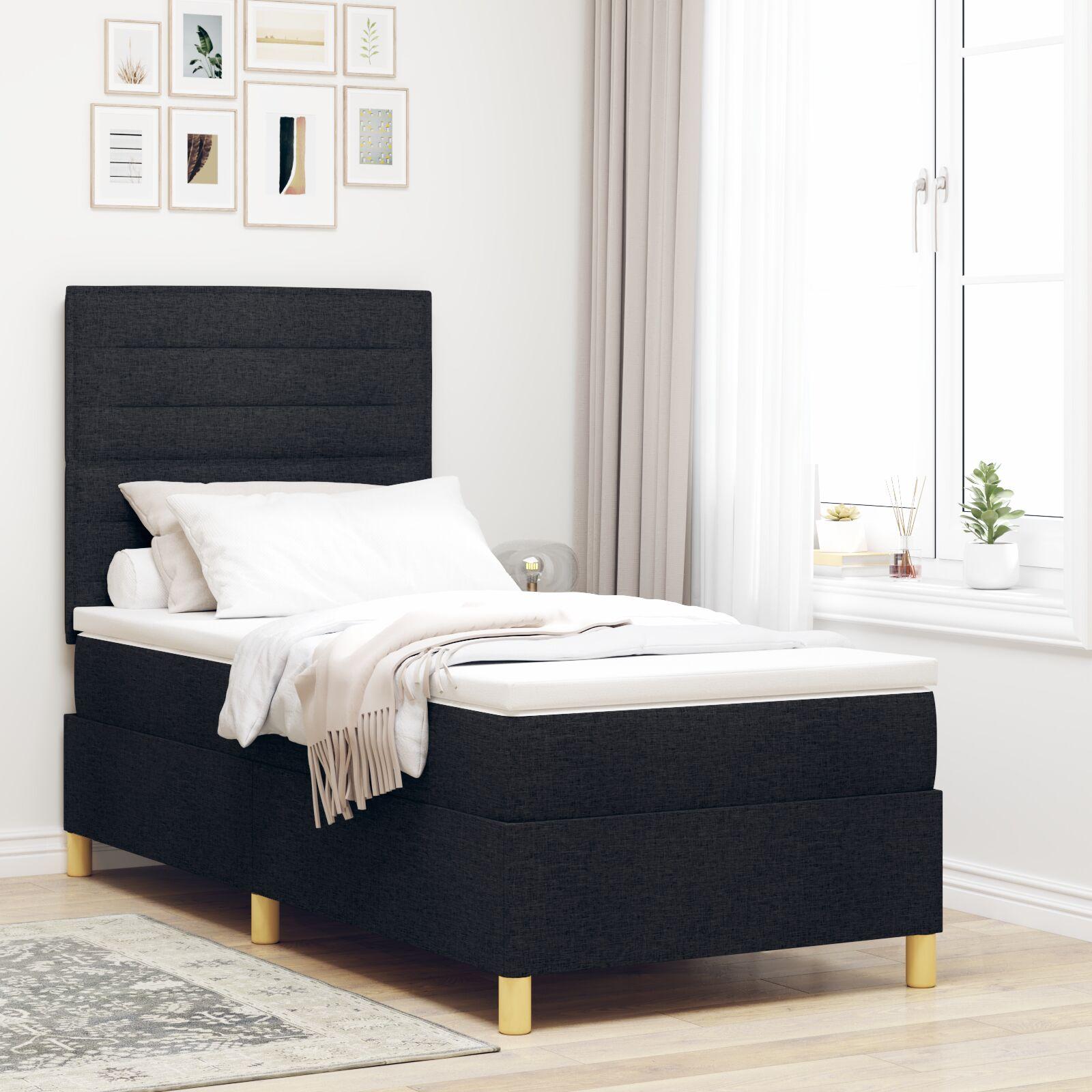 Box Spring Seng Med Hovedgærde Sort 100 X 200 Cm Stof
