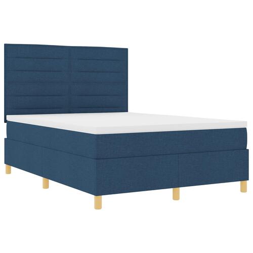 Box Spring Seng med Madras Blå 140x200 cm Stof
