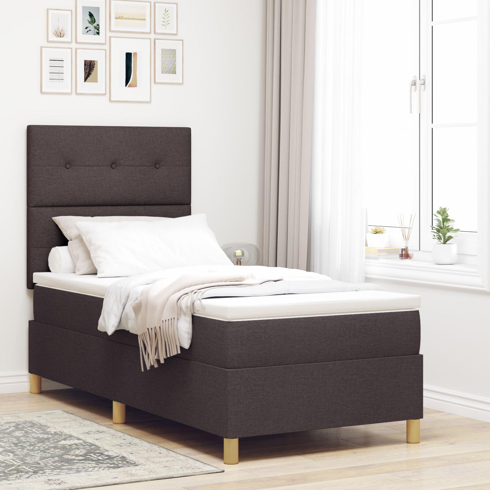 Box Spring Seng Med Hovedgærde Mørkebrun 90 X 200 Cm Stof