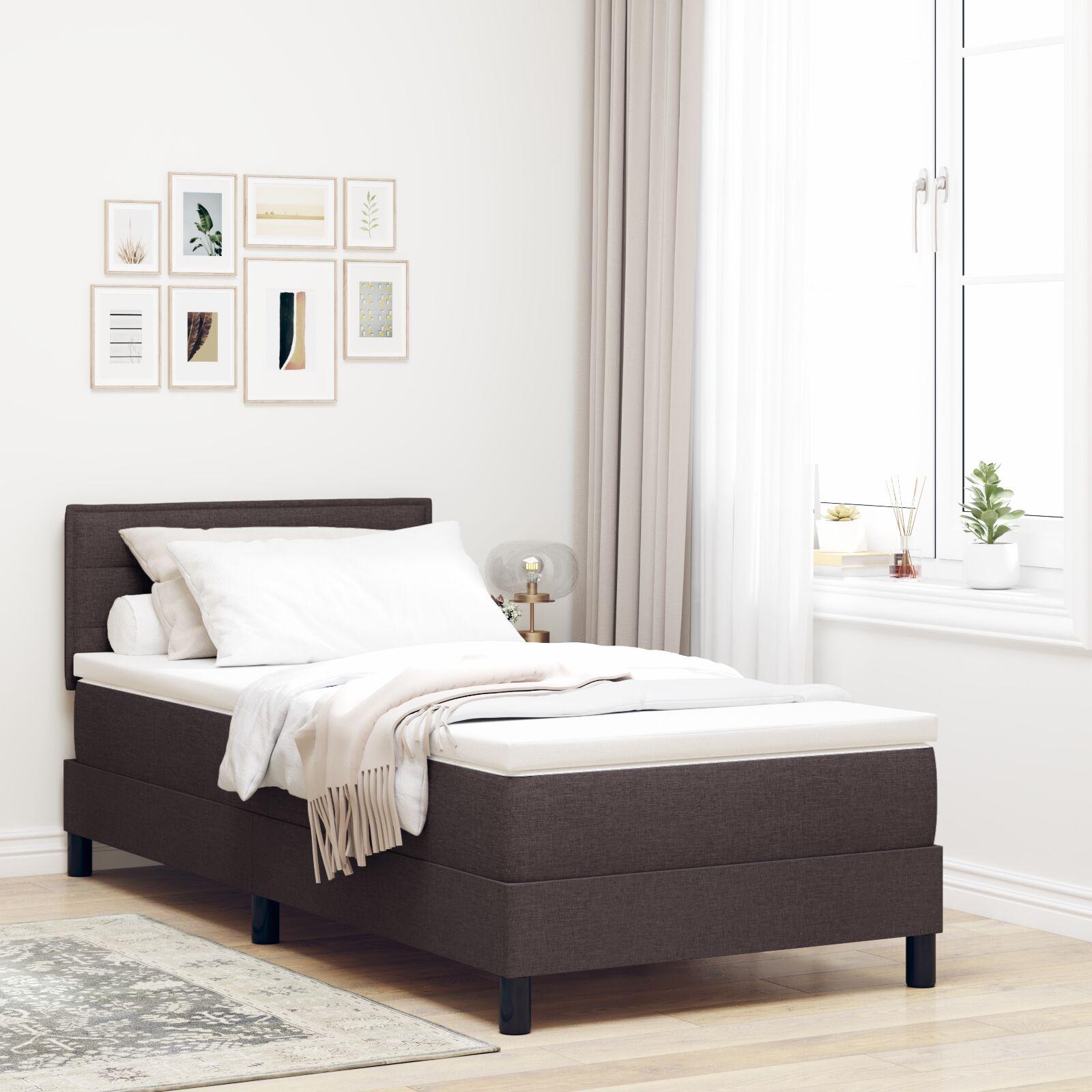 Box spring seng med madras med LED Mørk Brun 90 x 200 cm Stof