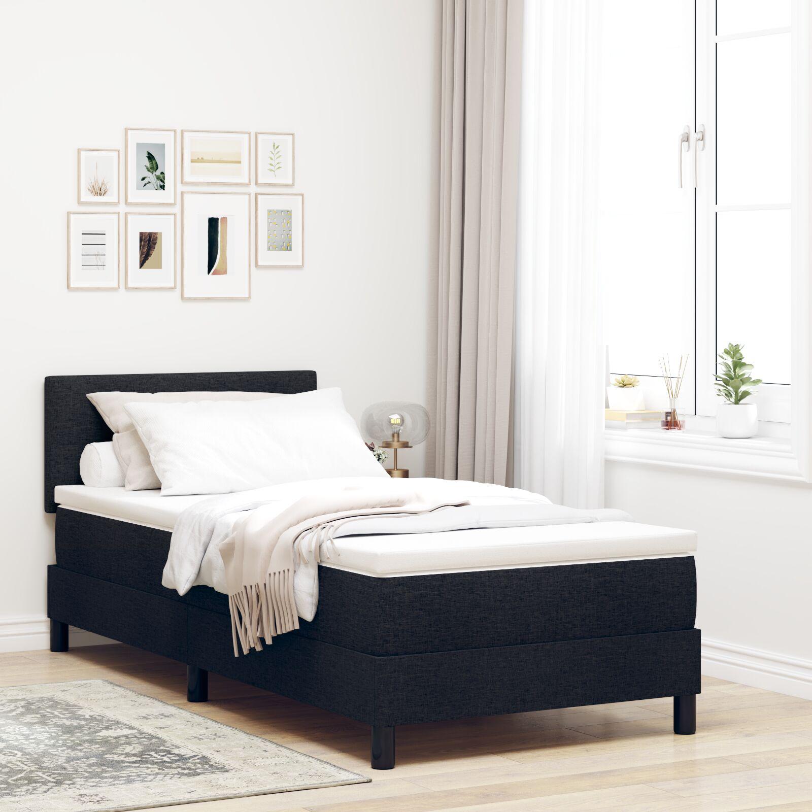 Box Spring Seng Med Madras Med Hovedgærde Sort 90 X 200 Cm Stof