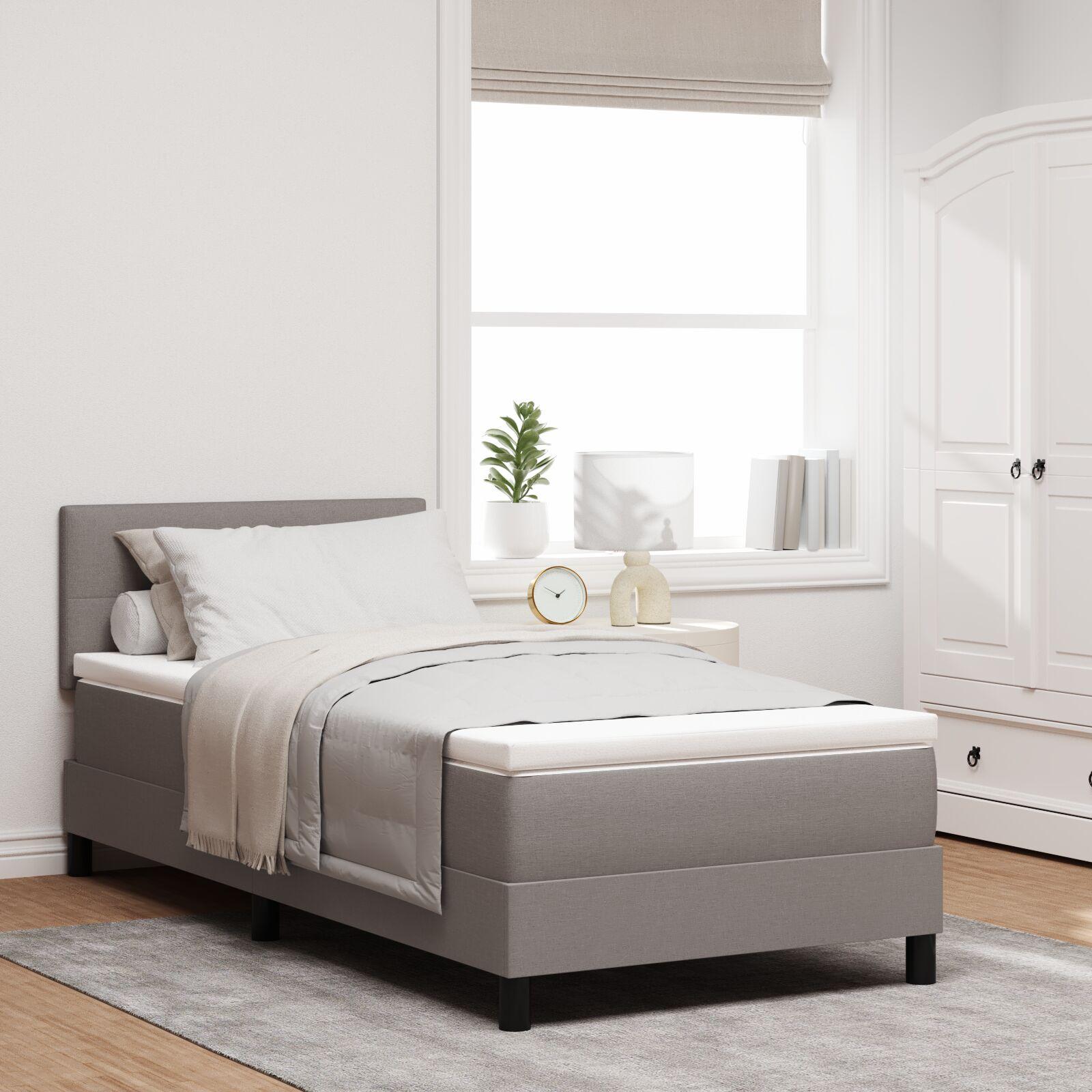 vidaXL Box spring seng med LED-lysstrimler Gråbrun 100 x 200 cm Stof