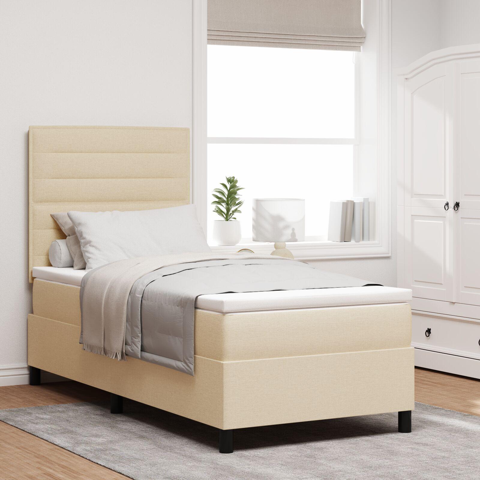 Box spring seng med madras med LED Creme 100 x 200 cm Stof