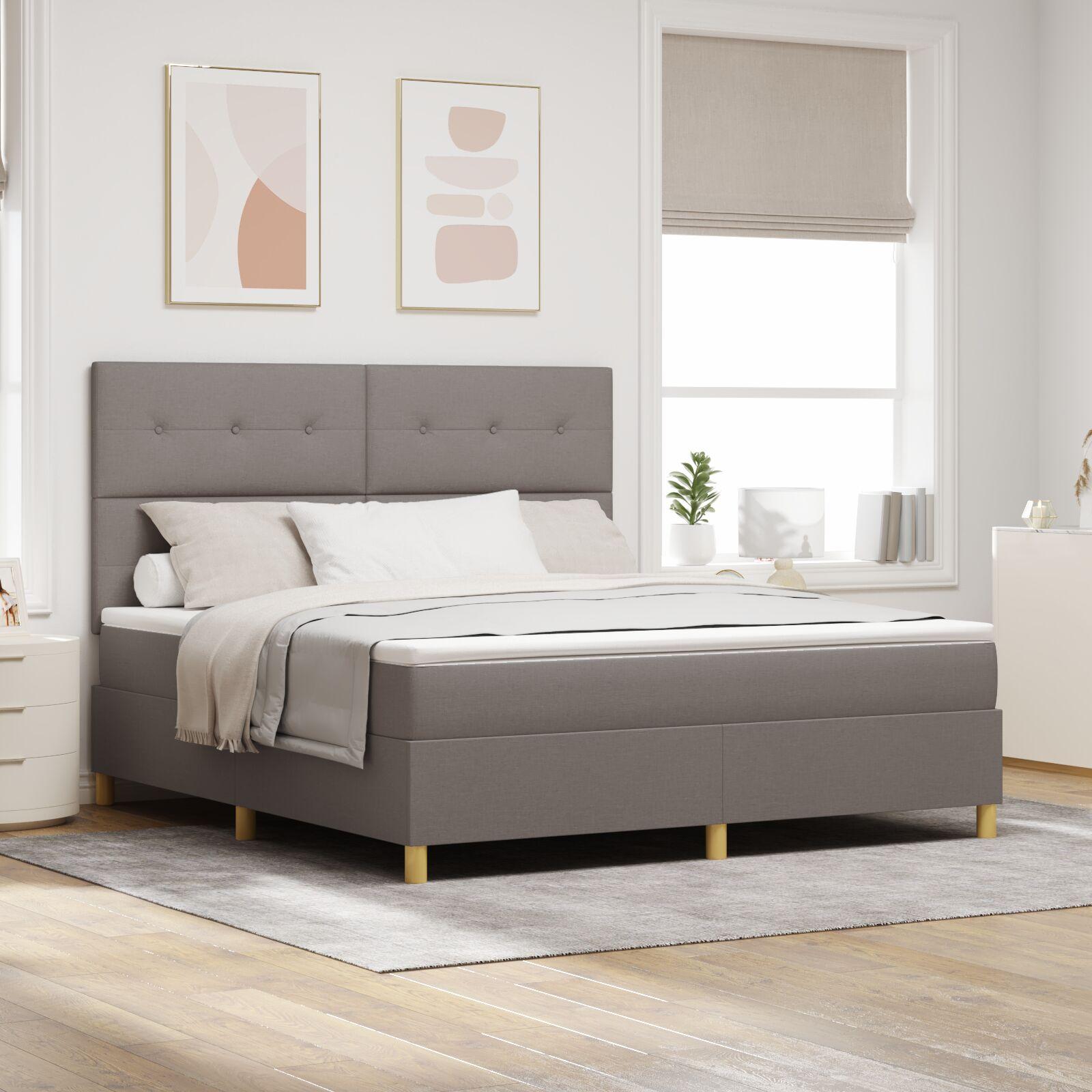 LED Box Spring Bed med madras Gråbrun 180 x 200 cm Stof