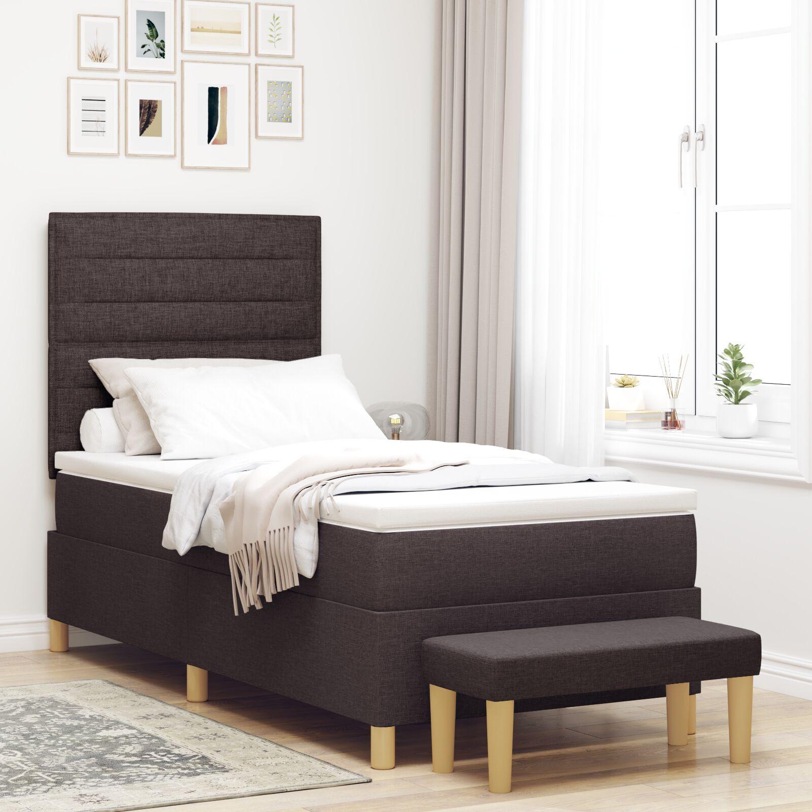 Box Spring Seng Med Madras Mørk Brun 90 X 200 Cm Stof