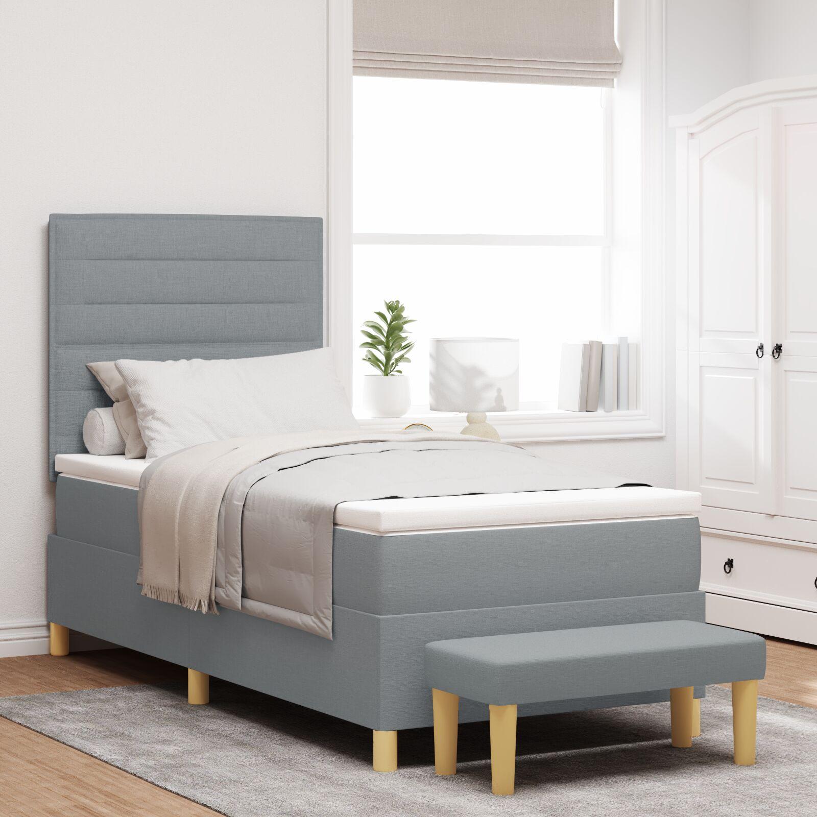 Box Spring Seng Med Madras Lysegrå 100 X 200 Cm Stof
