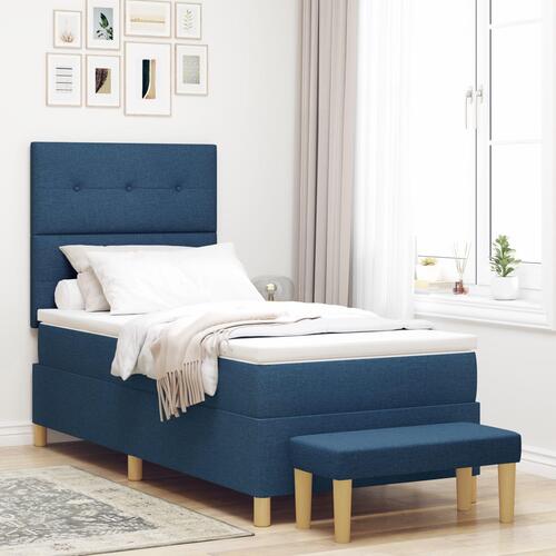 Boxspring-Seng med Madras og Bænk Blå 100x200 cm Stof