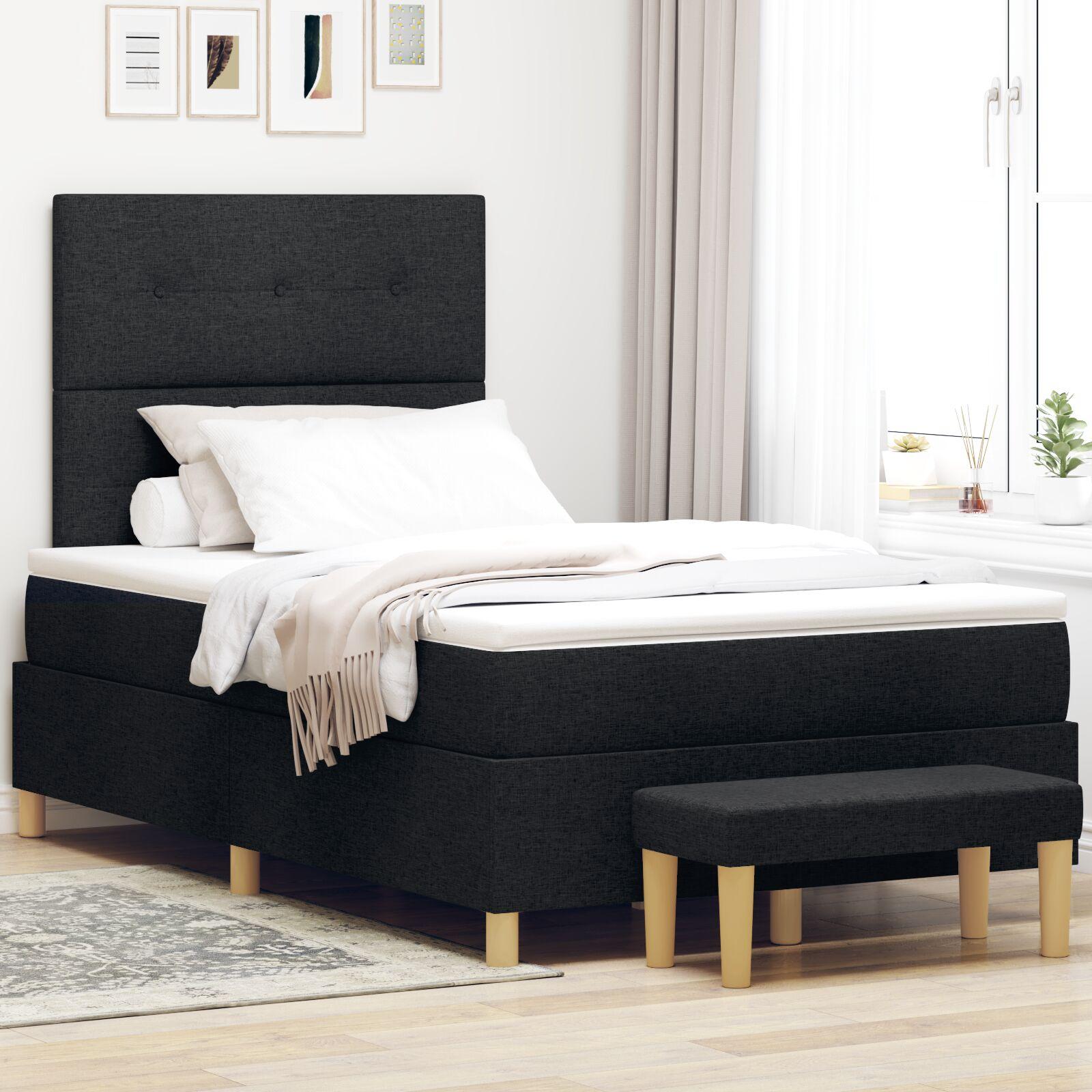Kontinentalseng med hovedgærde og bænk 120 x 200 cm - sort stof