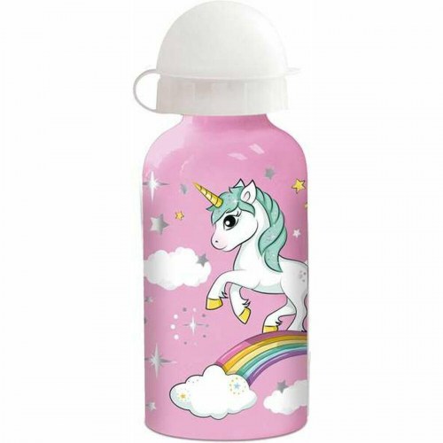 Stor vandflaske - Unicorn Rainbow, aluminium/silikone, 400 ml