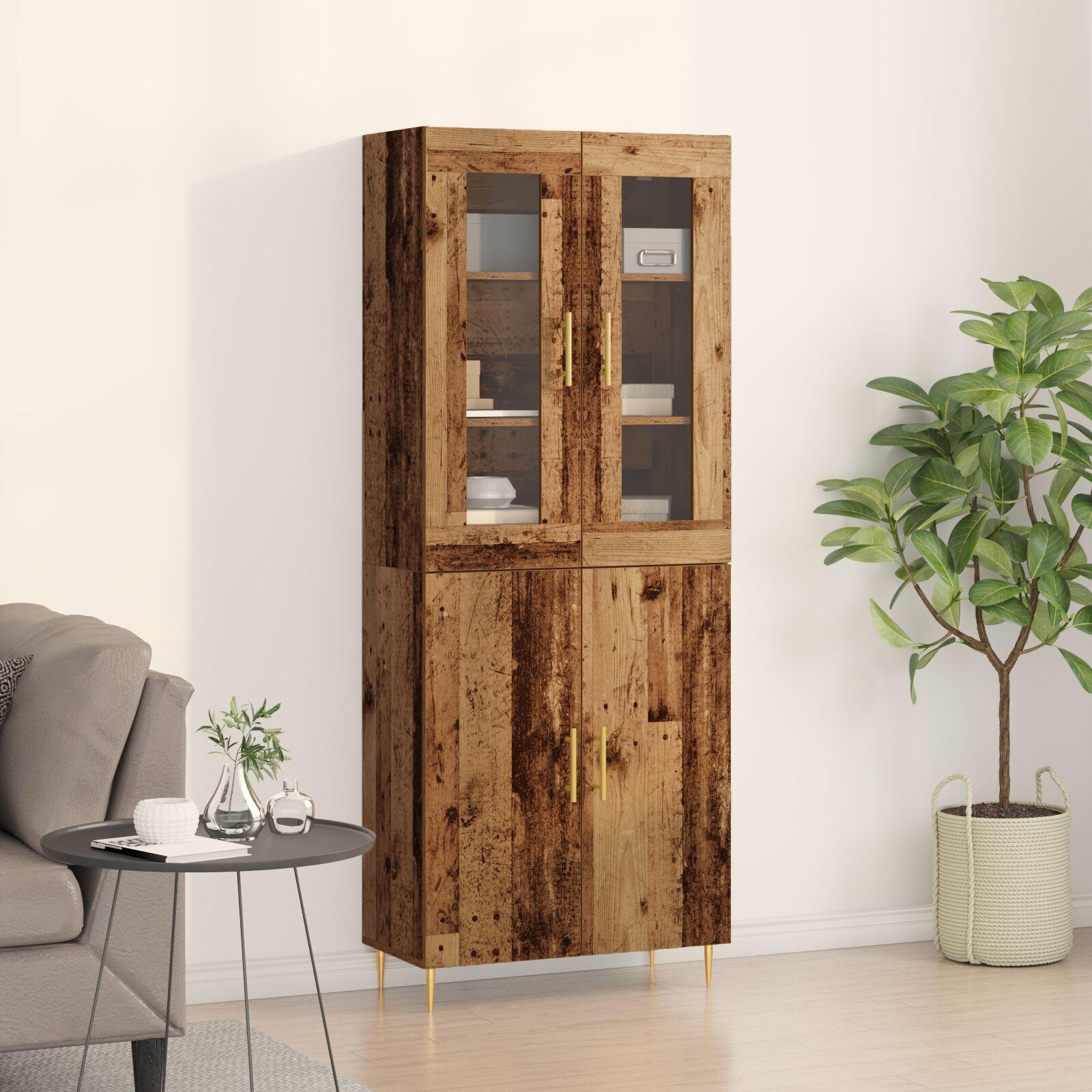 Highboard 2 Dele Gammelt Træ 69,5 X 34 X 180 Cm Konstrueret Træ