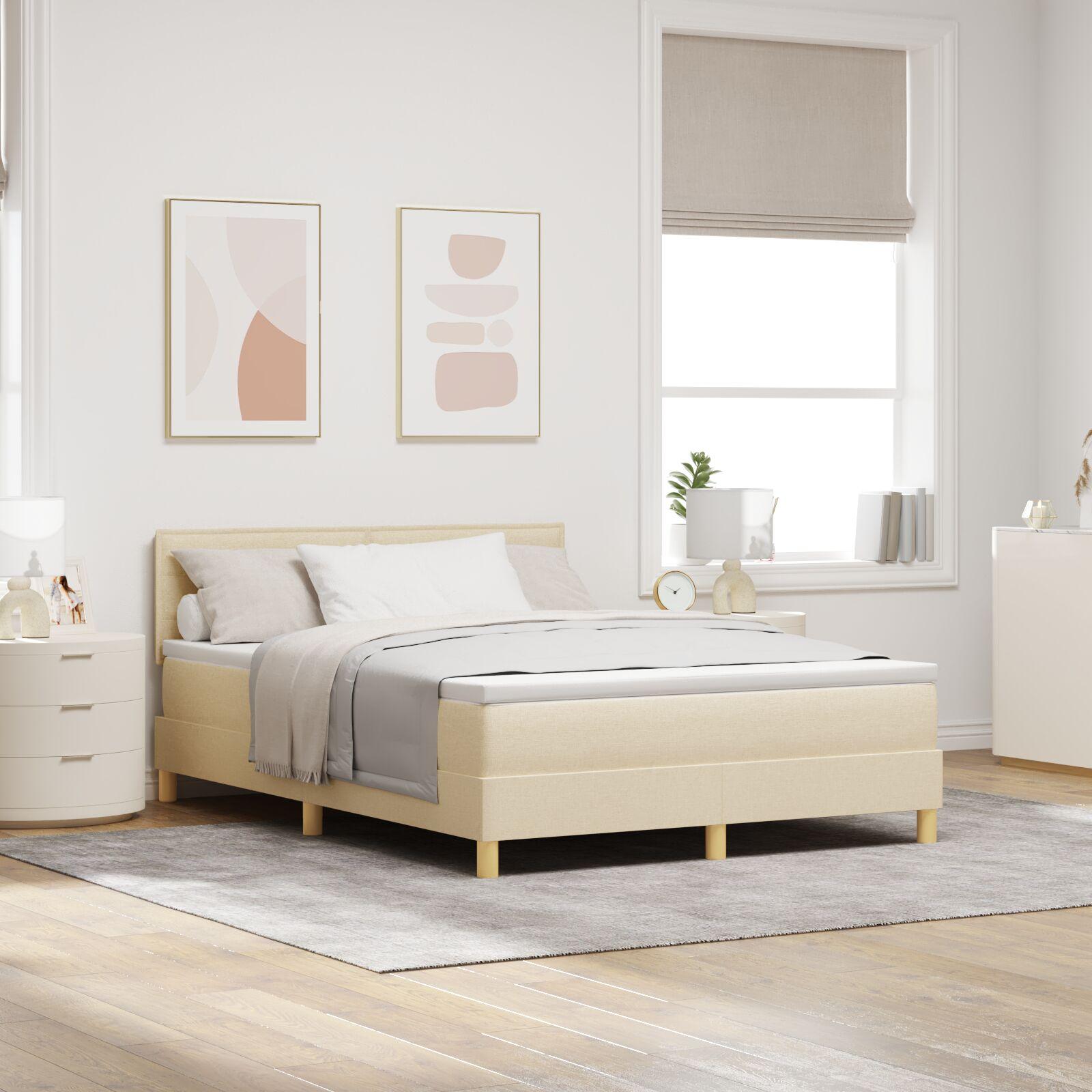 Box spring seng med pude med hovedgærde Creme 140 x 190 cm Stof