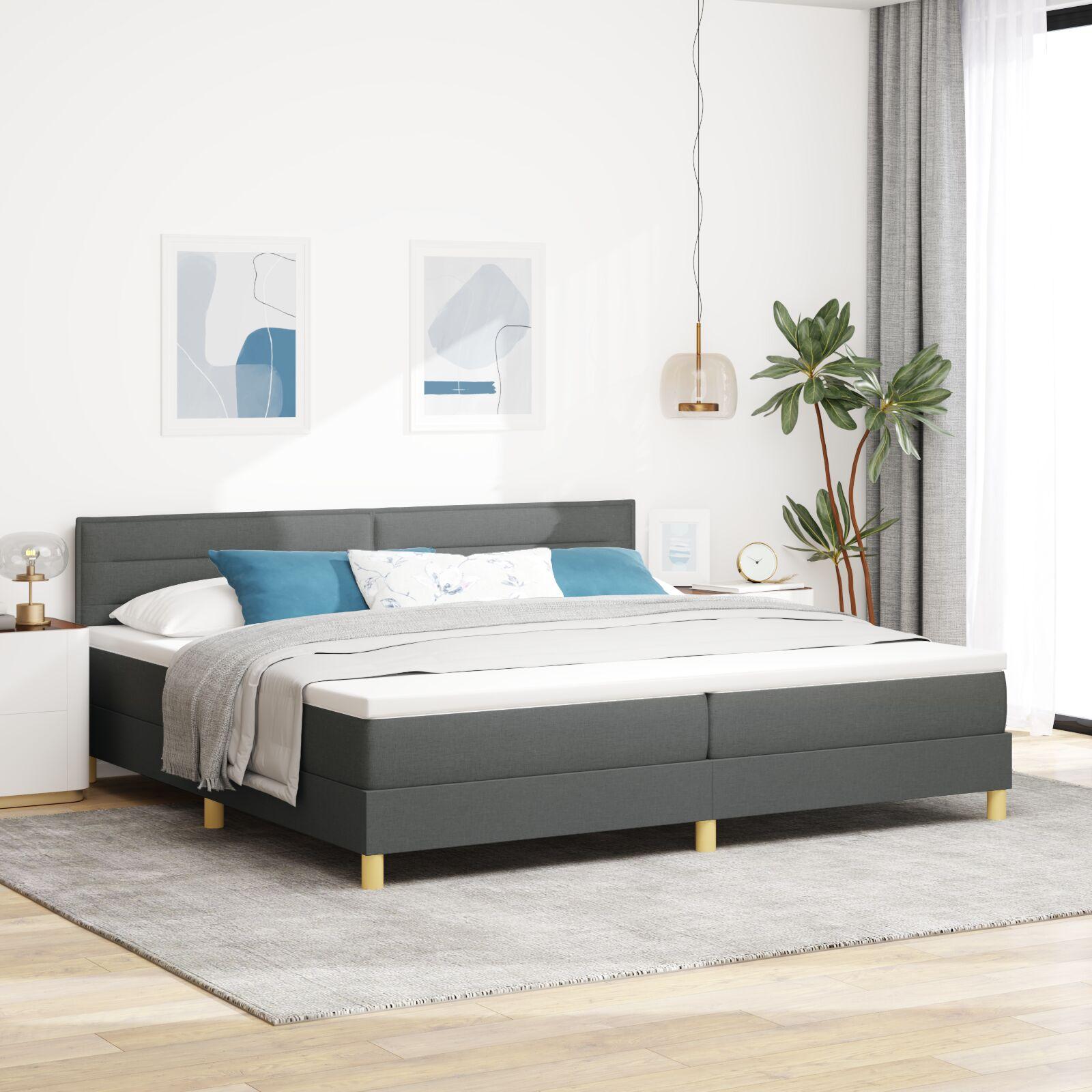 Kontinentalseng med madras Mørkegrå 200 x 200 cm Stof