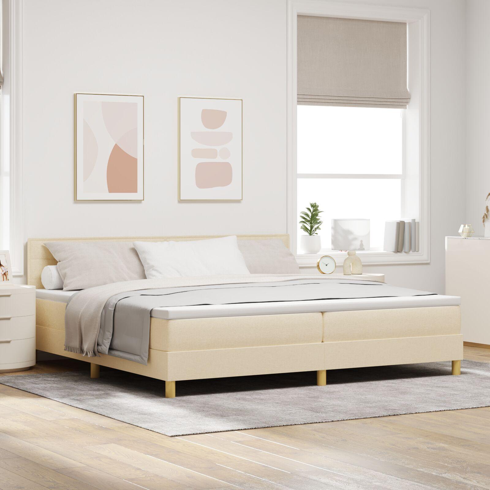 Box spring seng med pude med hovedgærde Creme 200 x 200 cm Stof