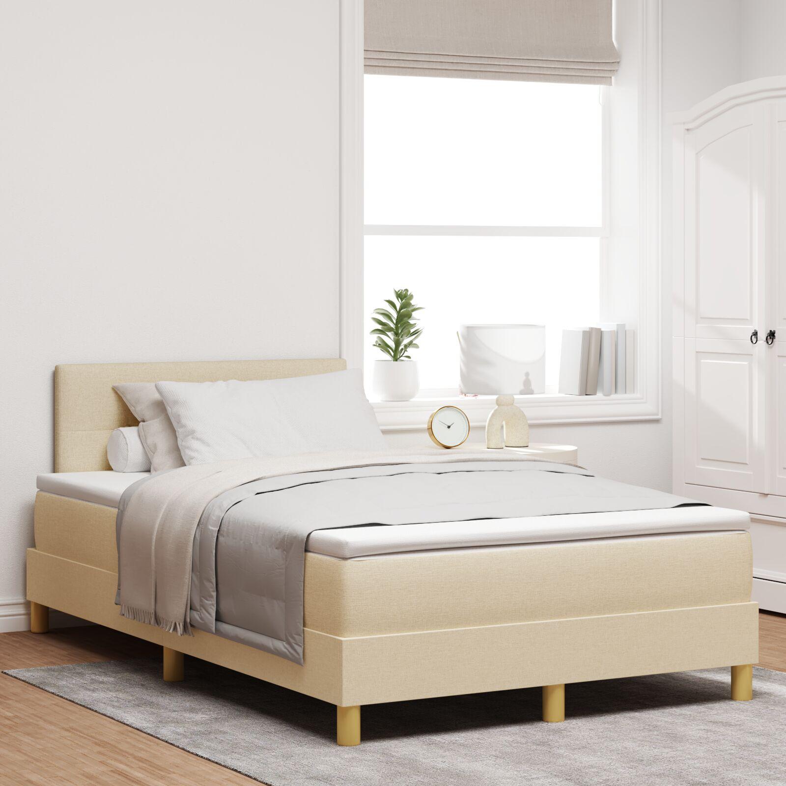 Box spring seng med pude med hovedgærde Creme 120 x 200 cm Stof