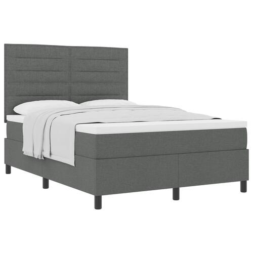 Mørkegrå Boxspring Seng med Madras 140x200 cm Stof