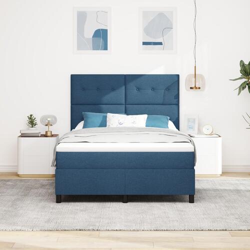 Box Spring Seng med Madras Blå 160x200 cm Stof