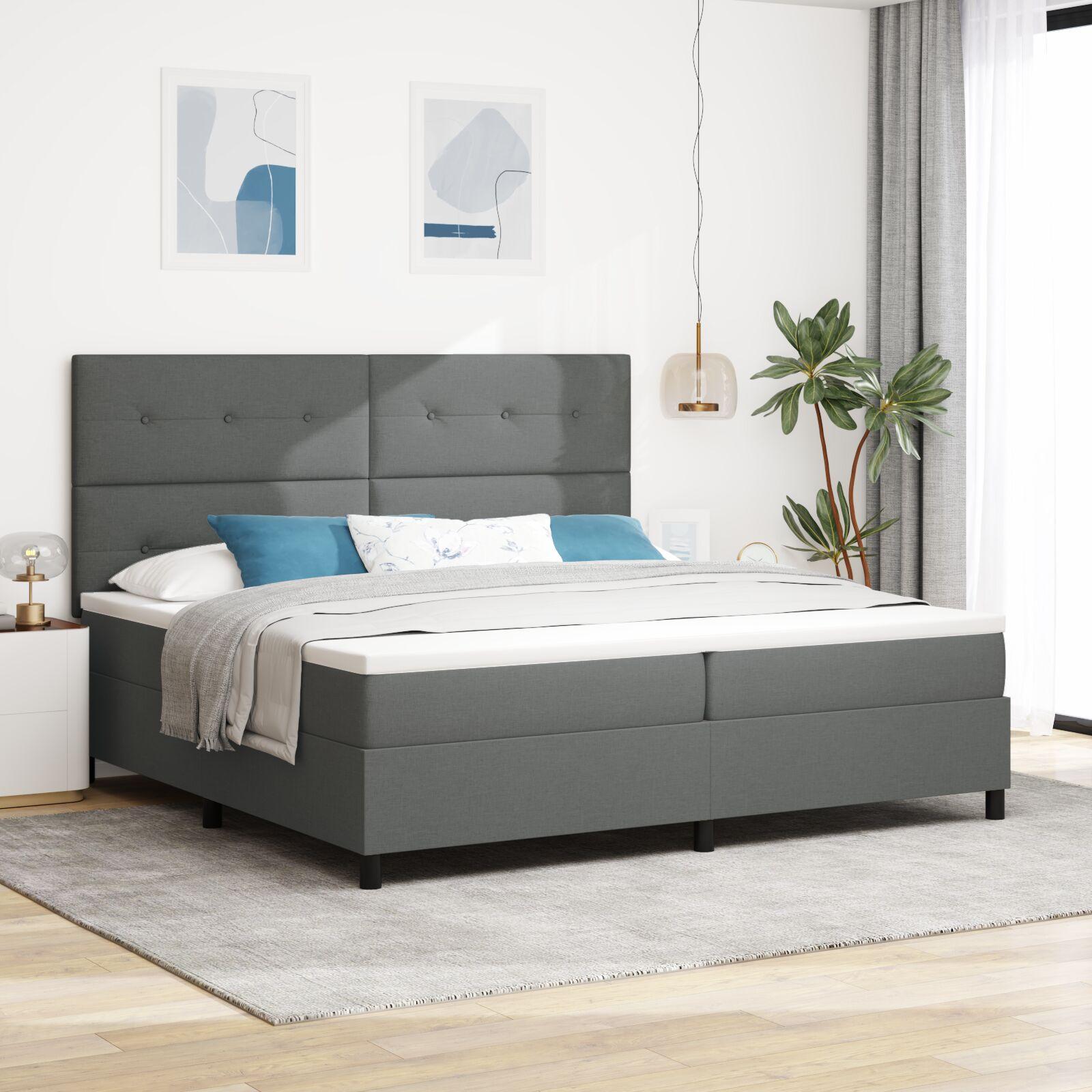 vidaXL Box spring seng med hovedgærde Mørkegrå 200 x 200 cm Stof