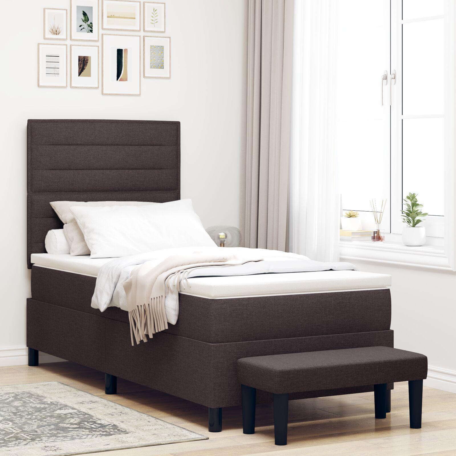 Box Spring Seng Med Madras Mørkebrun 90 X 200 Cm Stof