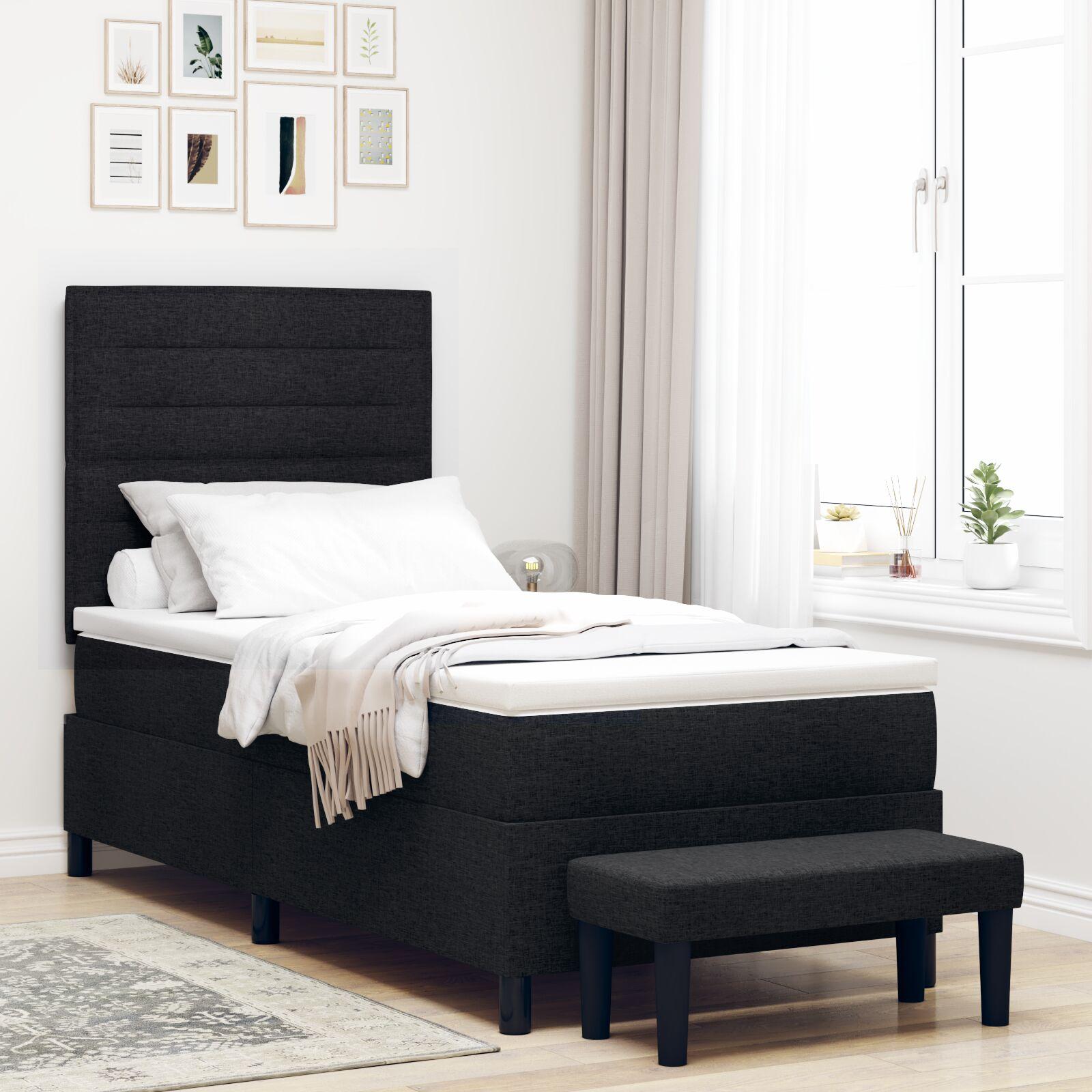 Kontinentalseng med madras Sort 100 x 200 cm Stof